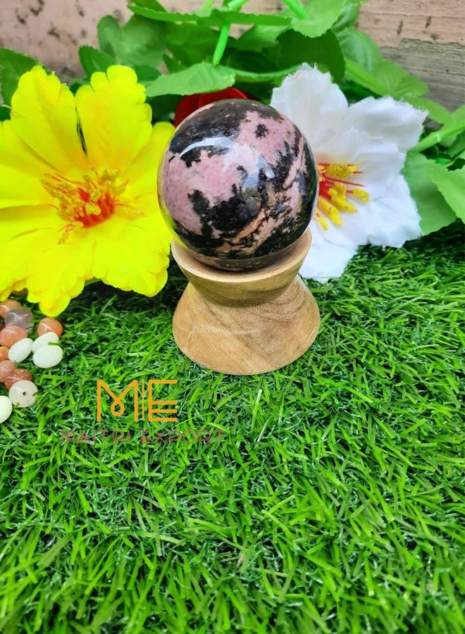 Maitri Export Natural Rhodonite Crystal Stone Natural Agate Ball Stone, Standard with Wooden stand1 Piece (Rhodonite) - Image 3
